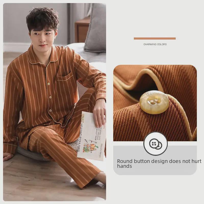 Langarm-Pyjama-Set für Herren aus 100 % Baumwolle – Frühlings-/Herbststil, leichter Freizeitanzug XXXL von Joom DACH
