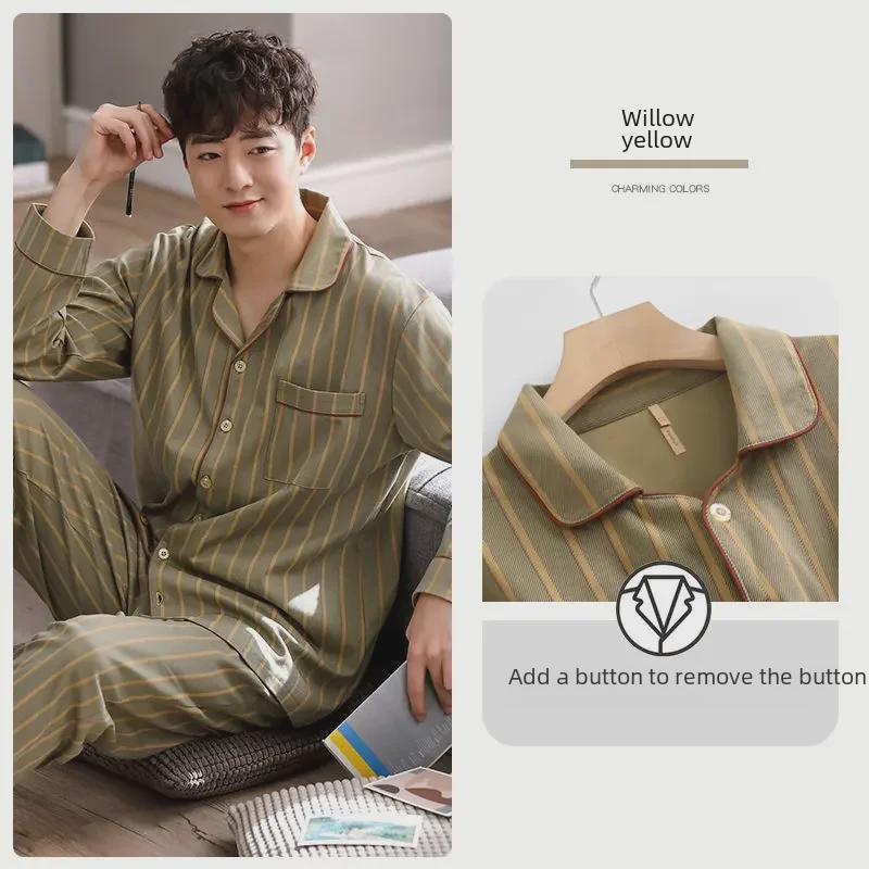 Langarm-Pyjama-Set für Herren aus 100 % Baumwolle – Frühlings-/Herbststil, leichter Freizeitanzug XXXL von Joom DACH