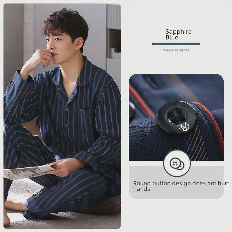 Langarm-Pyjama-Set für Herren aus 100 % Baumwolle – Frühlings-/Herbststil, leichter Freizeitanzug XXXL von Joom DACH