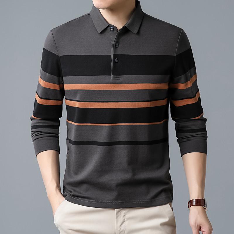 Langarm-Revers-T-Shirt für Herren im Frühling und Herbst, Herren-T-Shirt aus 100 % Baumwolle, Mantel, Herbstkleidung, Innenfutter aus dünnem, gestreiftem Unterhemd XXXXL von Joom DACH