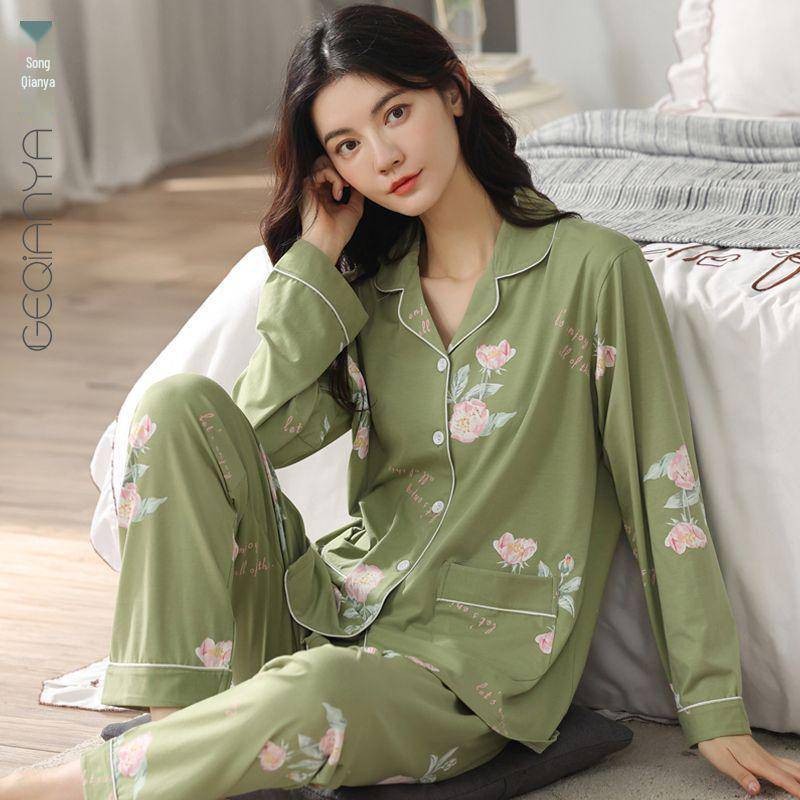 Langarm-Schlafanzug für Damen aus 100 % Baumwolle für Frühling und Herbst: Locker sitzende Homewear für Frauen mittleren Alters XL von Joom DACH