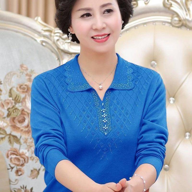 Langarm Strickpullover Locker Dünn Übergröße Umlegekragen Einfarbig Vielseitig Damen Pullover 3XL blau von Joom DACH