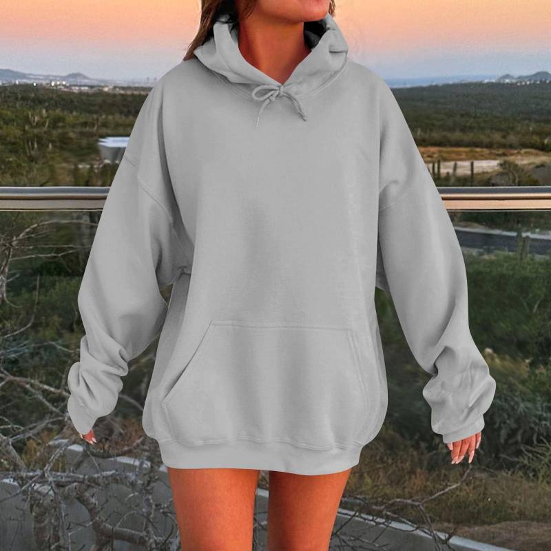 Langarm-Sweatshirt für Damen, übergroß, für den Herbst, übergroß, überschnittene Schultern, Damen-Sweatshirt mit Kapuze aus Plüsch XL hellgrau Langarm-Sweatshirt für Damen, übergroß, für den Herbst, übergroß, überschnittene Schultern, Damen-Sweatshirt mit Kapuze aus Plüsch XL hellgrau von Joom DACH