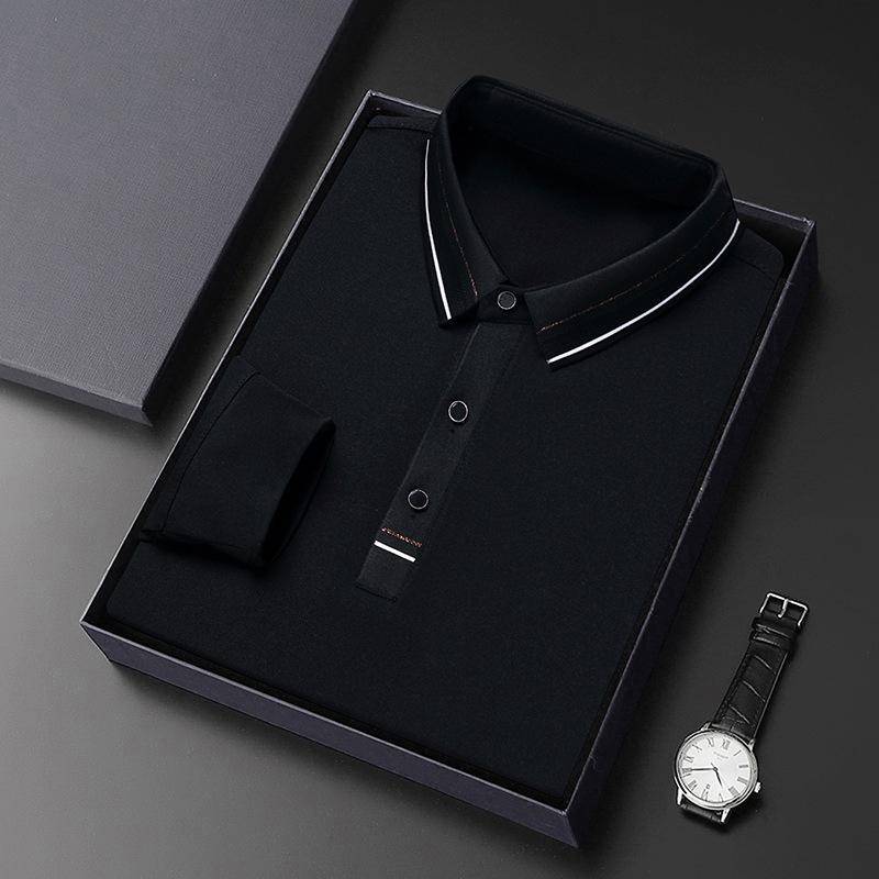 Langarm T-Shirt Herren Frühling und Herbst Neu Einfarbig Mittelalterlich Locker Vielseitig Lässig Poloshirt Oberteil Papa-Kleidung 4XL von Joom DACH