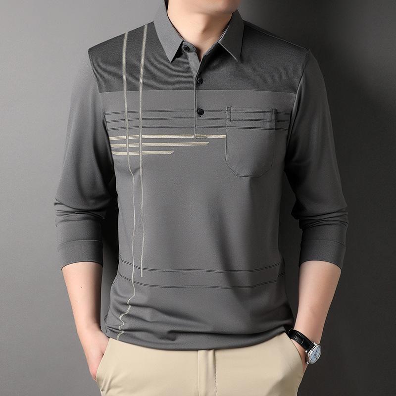 Langarm T-Shirt Herren Poloshirt Dünnes Taschenoberteil Frühling und Herbst Bottoming Neues Pflegehemd Papa Herren T-Shirt XXXL von Joom DACH