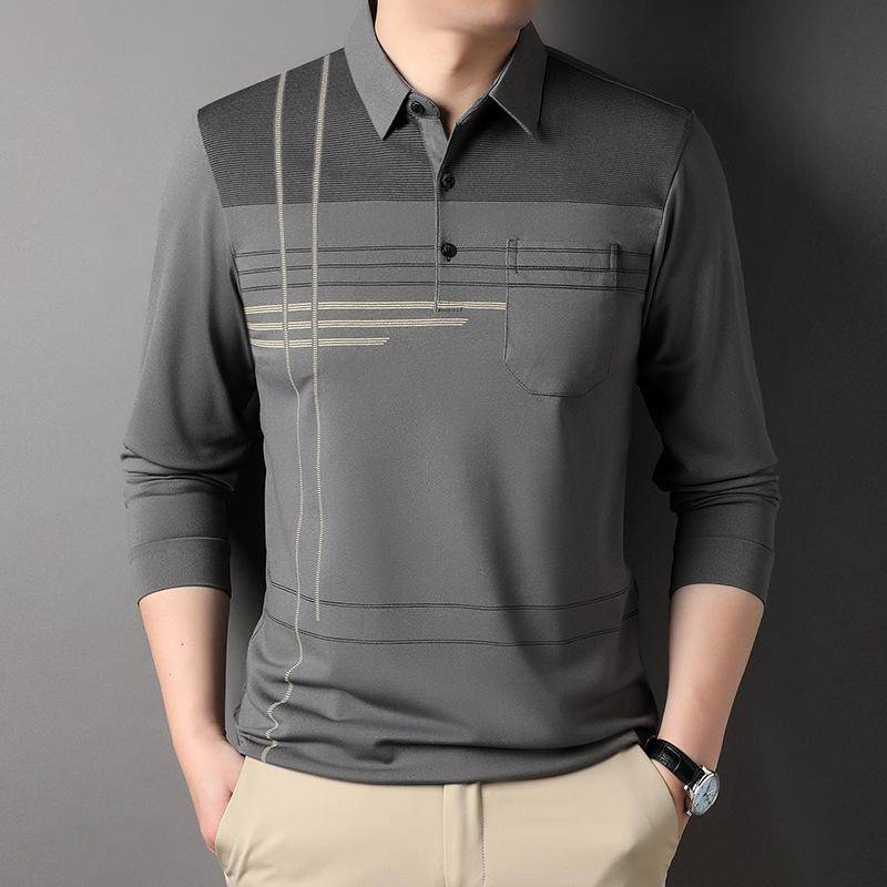 Langarm T-Shirt Herren Poloshirt Dünnes Taschenoberteil Frühling und Herbst Bottoming Neues Pflegehemd Papa Herren T-Shirt XXXL von Joom DACH