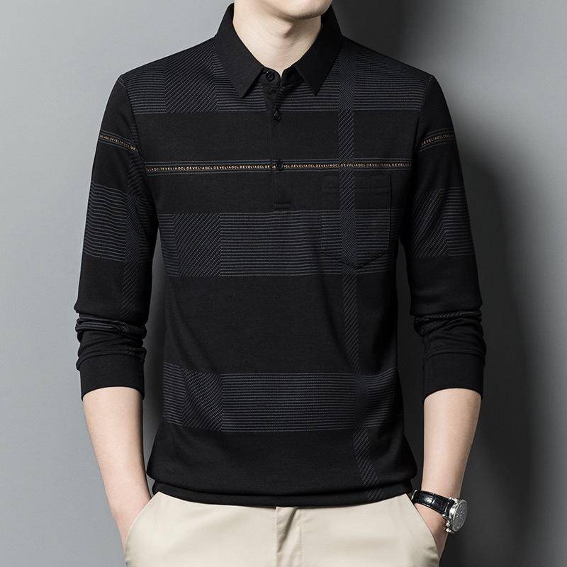 Langarm T-Shirt Herren Poloshirt Dünnes Taschenoberteil Frühling und Herbst Bottoming Neues Pflegehemd Papa Herren T-Shirt XXXXL von Joom DACH