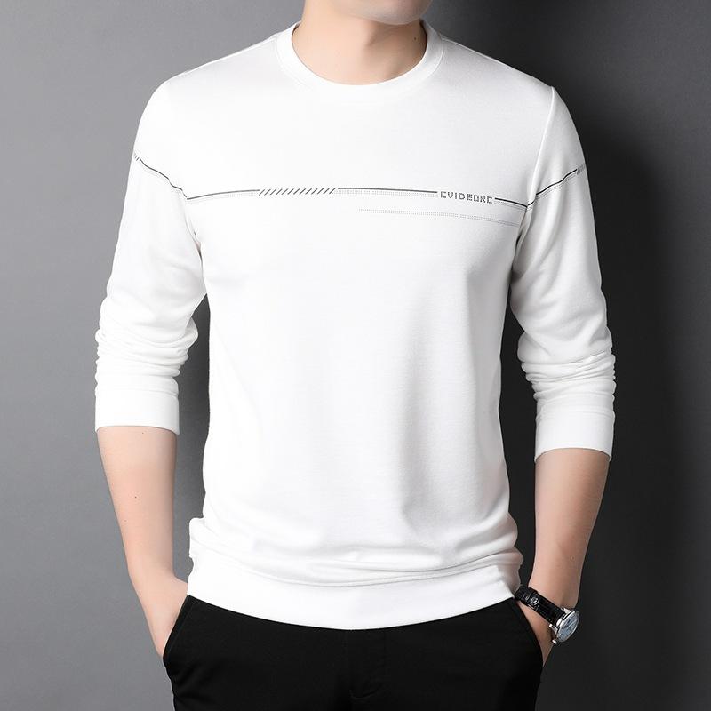 Langarm T-Shirt Herren Rundhals Frühling und Herbst Dünn Bedruckt Business Casual High-End Modischer Kapuzenpullover Mittleres Alter Herren Basishemd 2XL/160-180 von Joom DACH