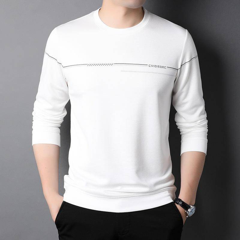 Langarm T-Shirt Herren Rundhals Frühling und Herbst Dünn Bedruckt Business Casual High-End Modischer Kapuzenpullover Mittleres Alter Herren Basishemd 2XL/160-180 von Joom DACH
