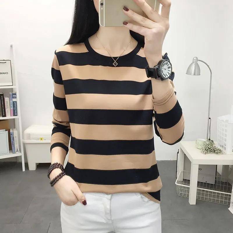 Langarm-T-Shirt aus reiner Baumwolle für Damen, Frühling und Herbst, lockere Pullover, große Bottoming-Shirts für die Oberbekleidung L von Joom DACH