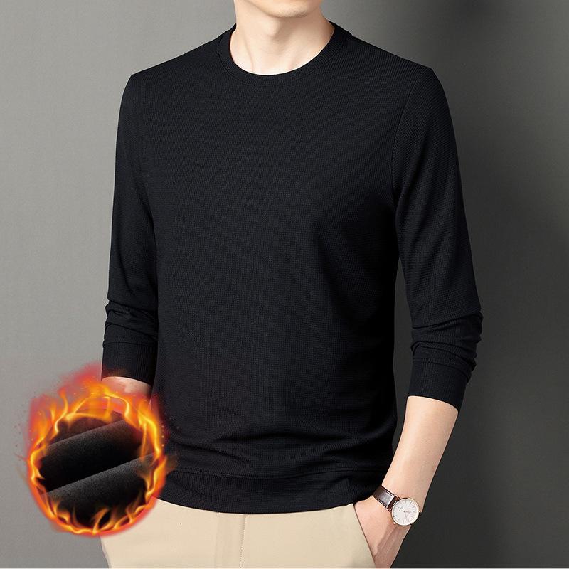 Langarm-T-Shirt für Herren, verdickter Samt, Herbst- und Winterkleidung für Väter mittleren Alters, Wagfu-Hemd mit Rundhalsausschnitt, Sweatshirt XXXXL von Joom DACH