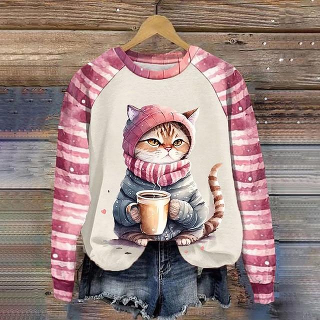 Langarm-T-Shirts für Frauen, lustige Kawaii-Katzentiere, bedruckte Sweatshirts, weiblich, niedlicher O-Ausschnitt-Pullover, Damen-Sweatshirt 2XL Langarm-T-Shirts für Frauen, lustige Kawaii-Katzentiere, bedruckte Sweatshirts, weiblich, niedlicher O-Ausschnitt-Pullover, Damen-Sweatshirt 2XL von Joom DACH