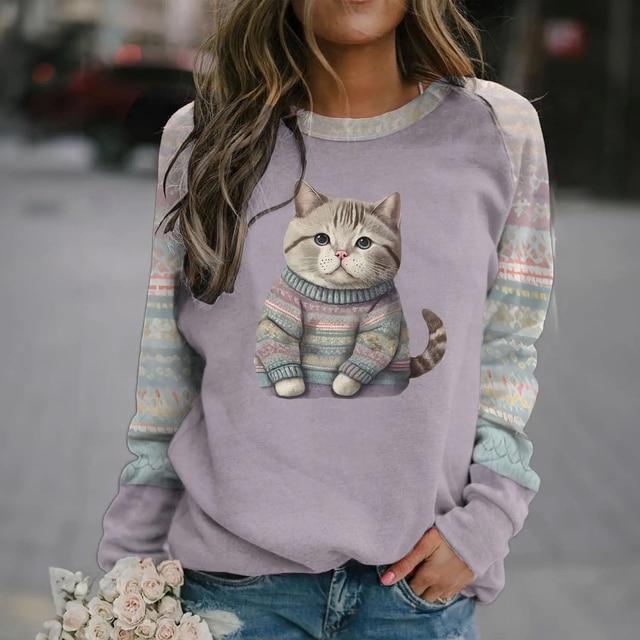 Langarm-T-Shirts für Frauen, lustige Kawaii-Katzentiere, bedruckte Sweatshirts, weiblich, niedlicher O-Ausschnitt-Pullover, Damen-Sweatshirt 3XL Langarm-T-Shirts für Frauen, lustige Kawaii-Katzentiere, bedruckte Sweatshirts, weiblich, niedlicher O-Ausschnitt-Pullover, Damen-Sweatshirt 3XL von Joom DACH