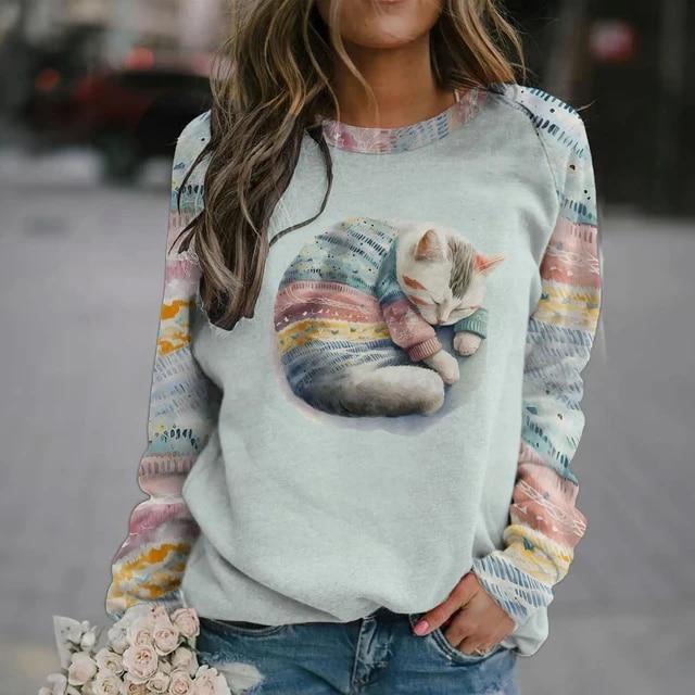 Langarm-T-Shirts für Frauen, lustige Kawaii-Katzentiere, bedruckte Sweatshirts, weiblich, niedlicher O-Ausschnitt-Pullover, Damen-Sweatshirt 3XL Langarm-T-Shirts für Frauen, lustige Kawaii-Katzentiere, bedruckte Sweatshirts, weiblich, niedlicher O-Ausschnitt-Pullover, Damen-Sweatshirt 3XL von Joom DACH
