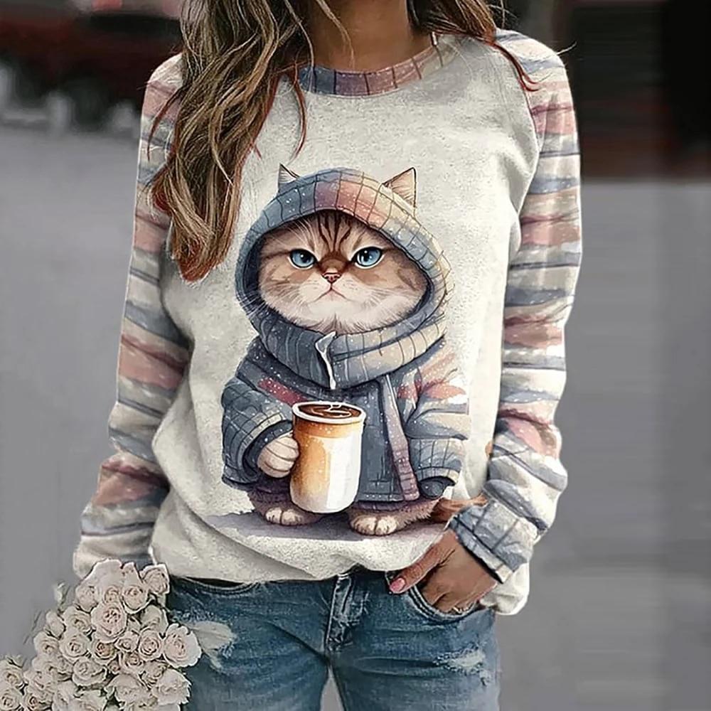 Langarm-T-Shirts für Frauen, lustige Kawaii-Katzentiere, bedruckte Sweatshirts, weiblich, niedlicher O-Ausschnitt-Pullover, Damen-Sweatshirt L Langarm-T-Shirts für Frauen, lustige Kawaii-Katzentiere, bedruckte Sweatshirts, weiblich, niedlicher O-Ausschnitt-Pullover, Damen-Sweatshirt L von Joom DACH