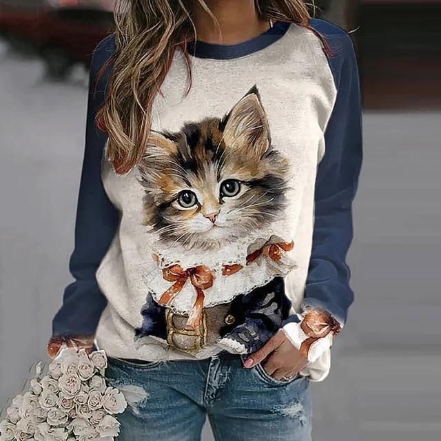 Langarm-T-Shirts für Frauen, lustige Kawaii-Katzentiere, bedruckte Sweatshirts, weiblich, niedlicher O-Ausschnitt-Pullover, Damen-Sweatshirt XL Langarm-T-Shirts für Frauen, lustige Kawaii-Katzentiere, bedruckte Sweatshirts, weiblich, niedlicher O-Ausschnitt-Pullover, Damen-Sweatshirt XL von Joom DACH