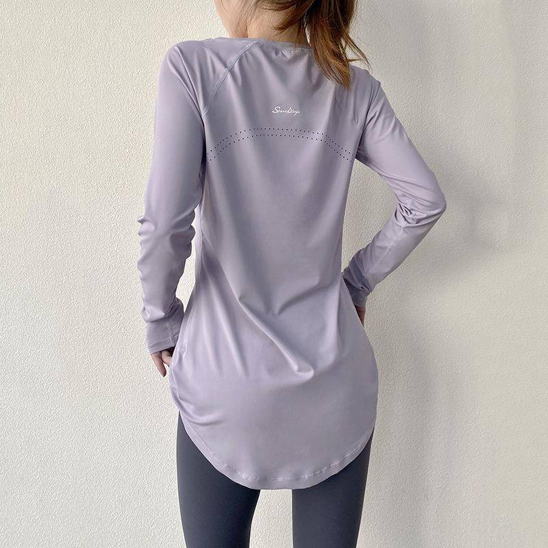 Langarm Yoga Frauen Sportswear Gym Lauf Blusen Shirts Sport Fitness T Shirt Gym Workout L violett von Joom DACH