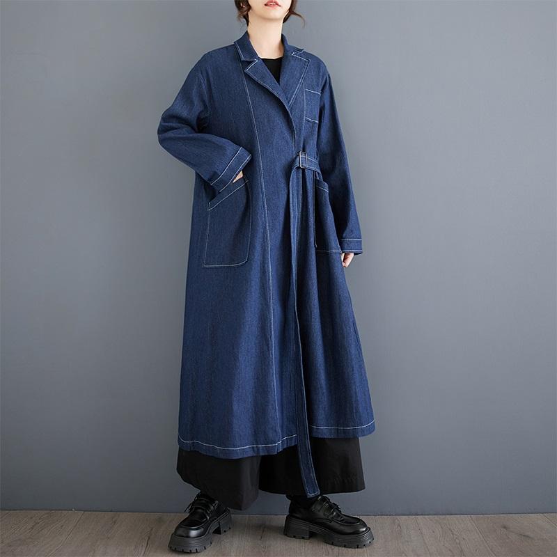 Langarm übergroßer Denim Vintage lässig locker Herbst Frühling offener Stich Trenchcoat für Damen Oberbekleidung blau von Joom DACH