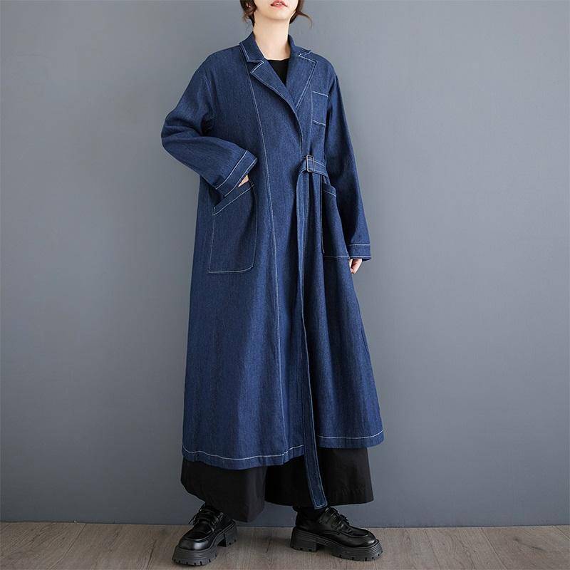 Langarm übergroßer Denim Vintage lässig locker Herbst Frühling offener Stich Trenchcoat für Damen Oberbekleidung blau von Joom DACH