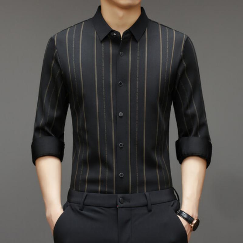 Langarmhemd Herren Frühling Koreanische Version Lässiger Trend Junges Business Gestreiftes Hemd Dünn Bügelfrei 4XL von Joom DACH