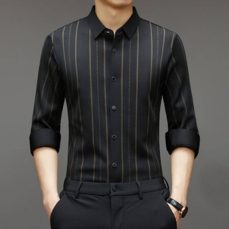 Langarmhemd Herren Frühling Koreanische Version Lässiger Trend Junges Business Gestreiftes Hemd Dünn Bügelfrei 4XL von Joom DACH