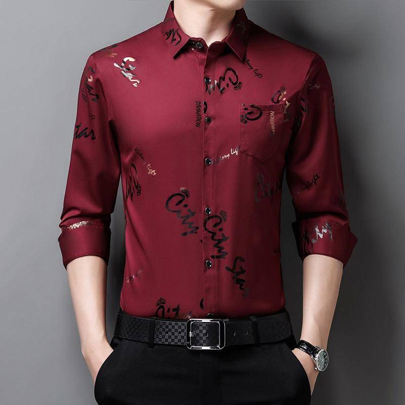 Langarmhemd Herren Frühling und Herbst Neues lockeres bedrucktes Freizeithemd XXXL rot von Joom DACH