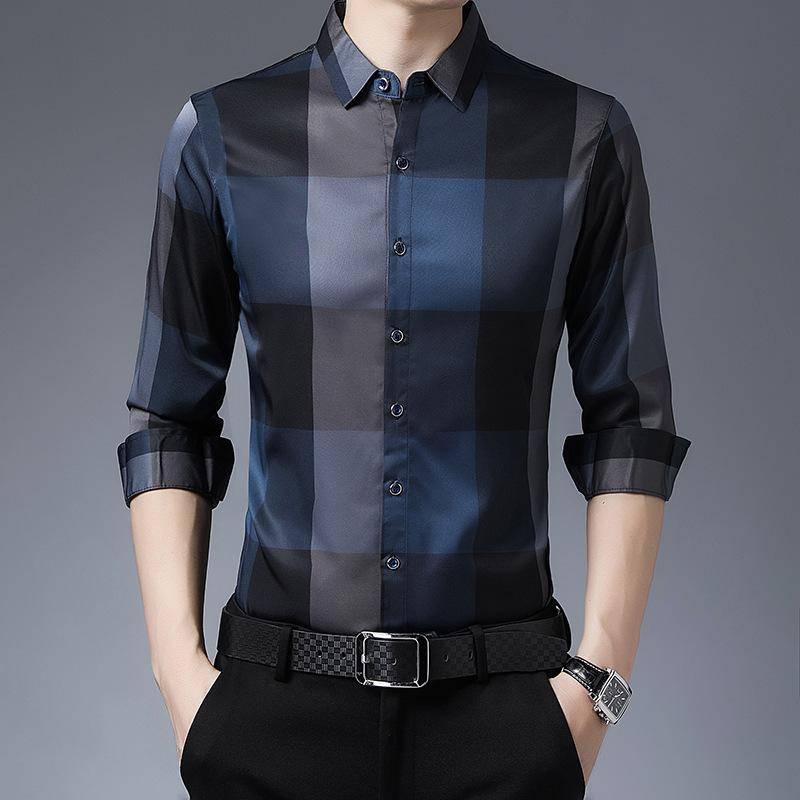 Langarmhemden für Herren mittleren Alters, Business Casual, Dünn, Trendy Plaid, Bügelfreie Hemden, Herren Herbstkleidung XL von Joom DACH