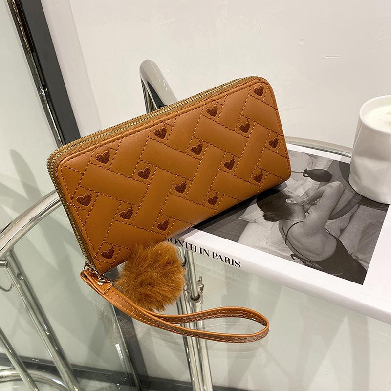 Lange Damen Geldbörse für Frühling und Sommer, Schlichte bestickte Geldbörse mit Doppelreißverschluss, Handtasche, Kartenetui, Münzfach von Joom DACH