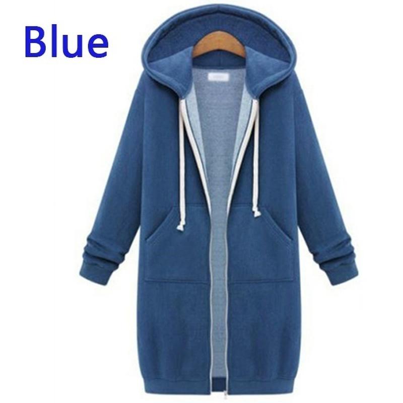 Lange Damen-Sweatshirt-Mantel mit Kapuze, lässige Taschen, Reißverschluss, Oberbekleidung XL blau Lange Damen-Sweatshirt-Mantel mit Kapuze, lässige Taschen, Reißverschluss, Oberbekleidung XL blau von Joom DACH
