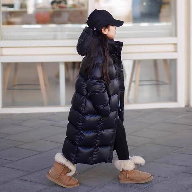 Lange Daunenjacke für Kinder, Winter, lässiger weißer Entendaunenmantel für Jungen und Mädchen 130cm schwarz von Joom DACH