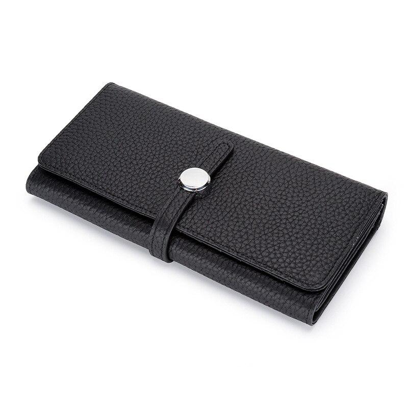 Lange Echtleder-Geldbörse für Damen, faltbar, großes Fassungsvermögen, neue weiche Rindsleder-Damen-Clutch-Handyhalter-Geldbörse schwarz von Joom DACH