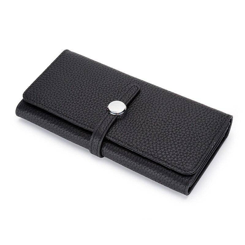 Lange Echtleder-Geldbörse für Damen, faltbar, großes Fassungsvermögen, neue weiche Rindsleder-Damen-Clutch-Handyhalter-Geldbörse schwarz von Joom DACH