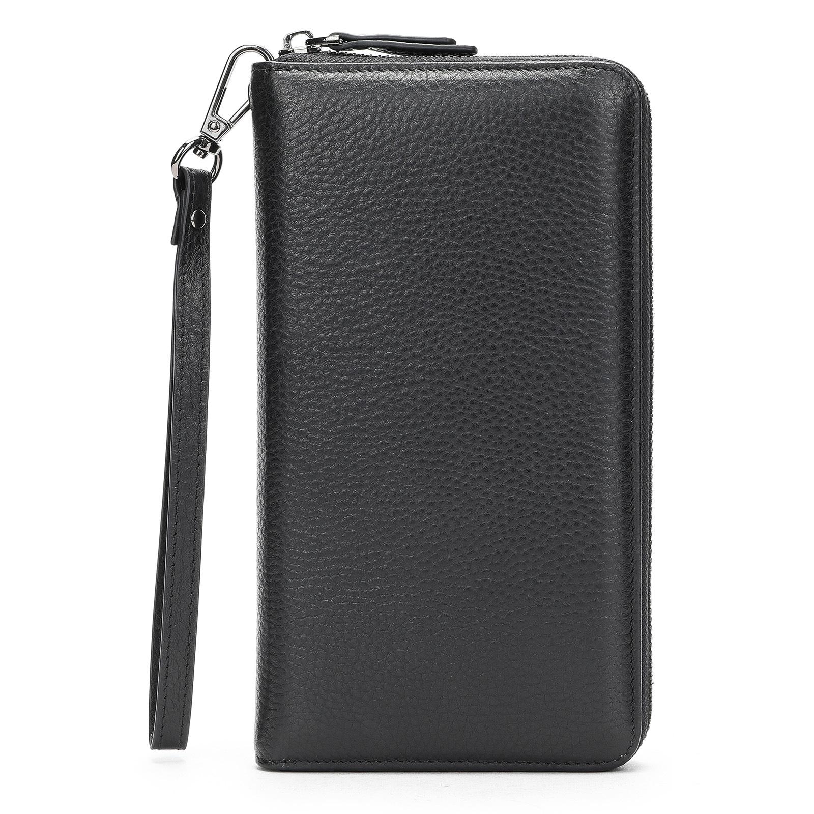 Lange Geldbörse aus echtem Leder für Herren, Vintage-Clutch, multifunktionale Clutch aus hochwertigem Rindsleder schwarz von Joom DACH