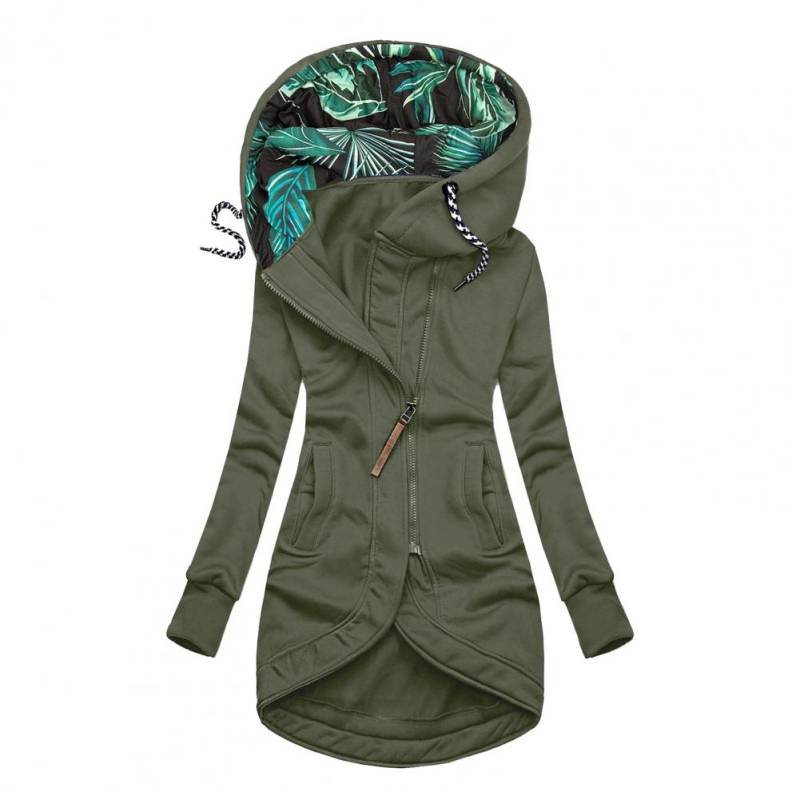 Lange Jacke für Damen im Frühling und Herbst mit Kapuze, langärmelig, Reißverschlussjacke, winddichte Outdoorjacke L von Joom DACH
