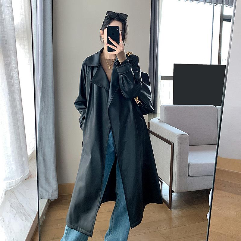 Lange PU-Leder Overknee Lederjacke Damen Frühling und Herbst Kleidung Mittel und Lang Damen Trenchcoat XL von Joom DACH