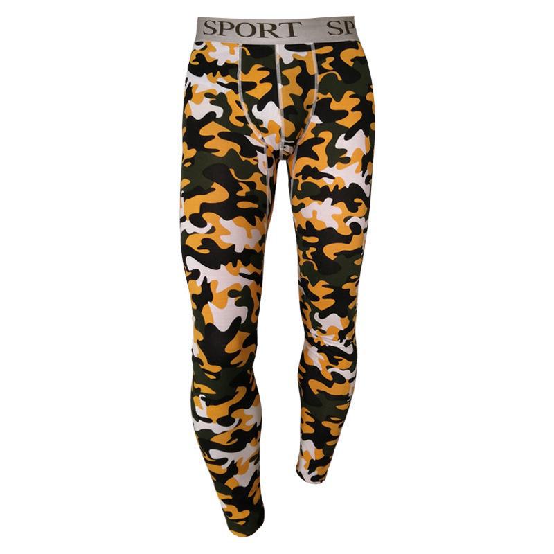 Lange Unterhose aus Baumwolle mit Streifenmuster für Herren, warme Unterwäsche für Herbst/Winter XXL gelb/camouflage von Joom DACH