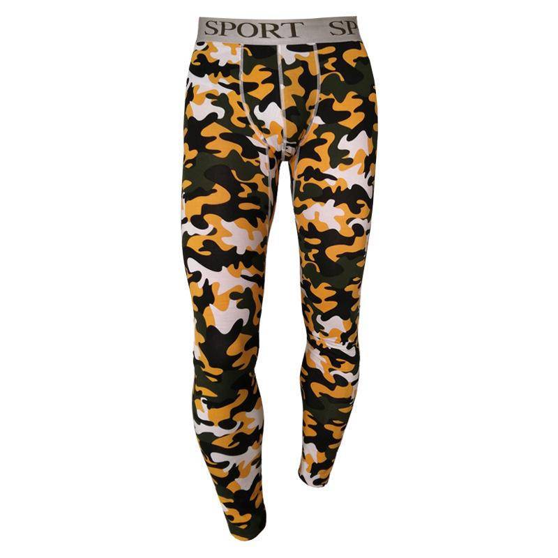 Lange Unterhose aus Baumwolle mit Streifenmuster für Herren, warme Unterwäsche für Herbst/Winter XXL camouflage/gelb von Joom DACH