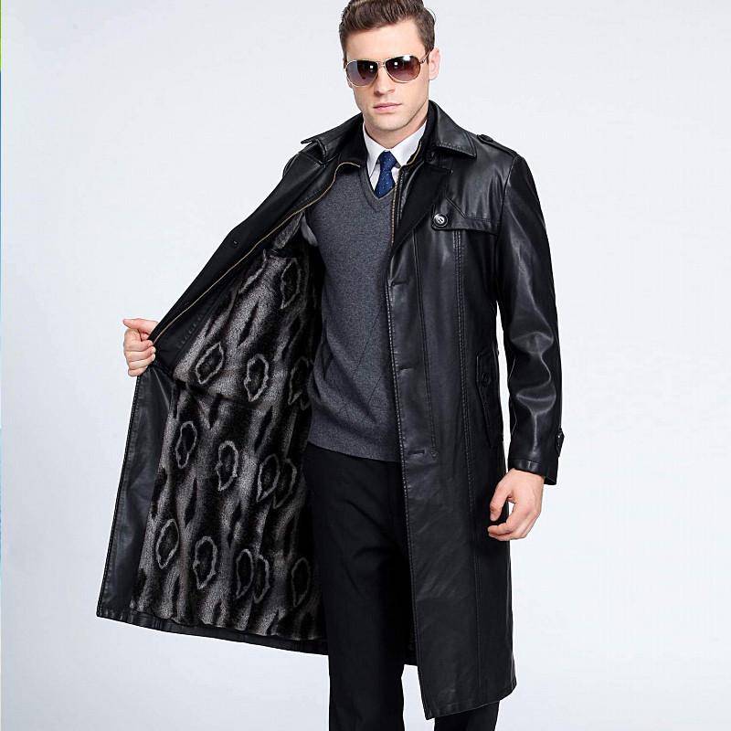 Lange Winterjacke aus Schaffellleder für Herren mit Samtfutter, Windbreaker, Anzugkragen aus weichem Leder XL Lange Winterjacke aus Schaffellleder für Herren mit Samtfutter, Windbreaker, Anzugkragen aus weichem Leder XL von Joom DACH