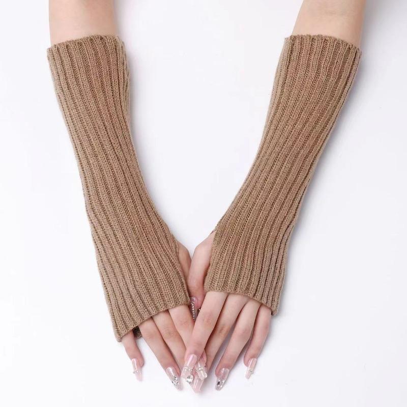Lange fingerlose Handschuhe Damen Fäustlinge Winter Armwärmer Gestrickte Armmanschette Mode Lässig Weiche Mädchen Kleidung Punk Gothic Handschuhe one size khaki von Joom DACH