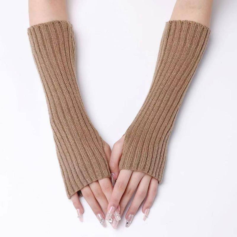 Lange fingerlose Handschuhe Damen Fäustlinge Winter Armwärmer Gestrickte Armmanschette Mode Lässig Weiche Mädchen Kleidung Punk Gothic Handschuhe one size khaki von Joom DACH