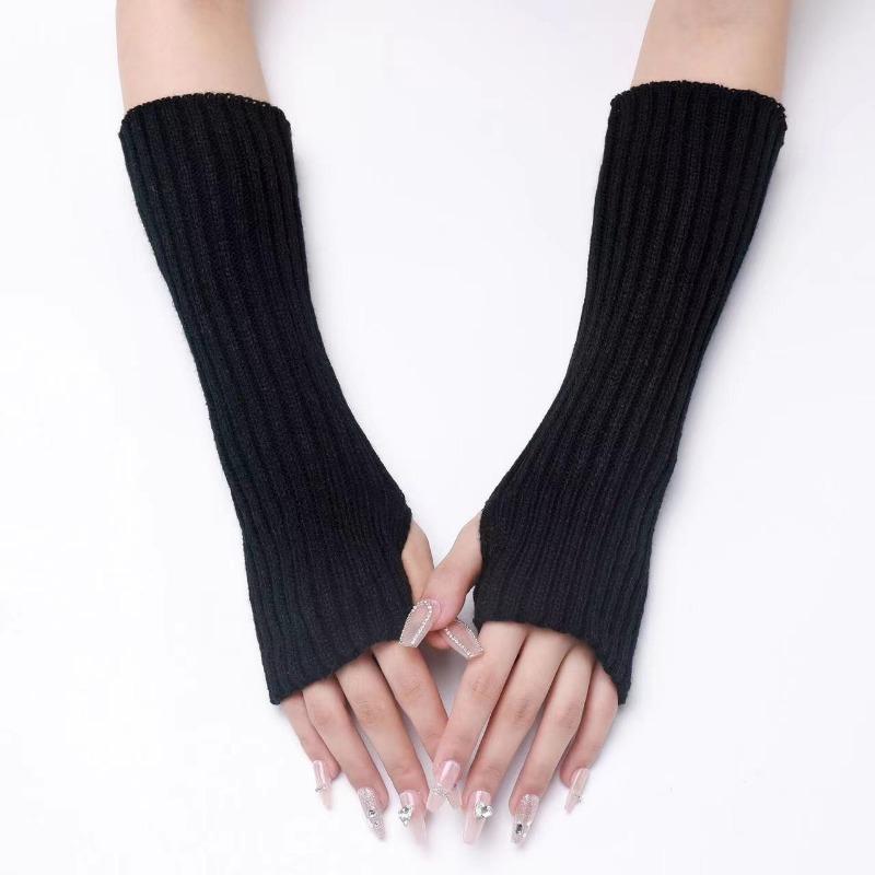 Lange fingerlose Handschuhe Damen Fäustlinge Winter Armwärmer Gestrickte Armmanschette Mode Lässig Weiche Mädchen Kleidung Punk Gothic Handschuhe one size schwarz von Joom DACH