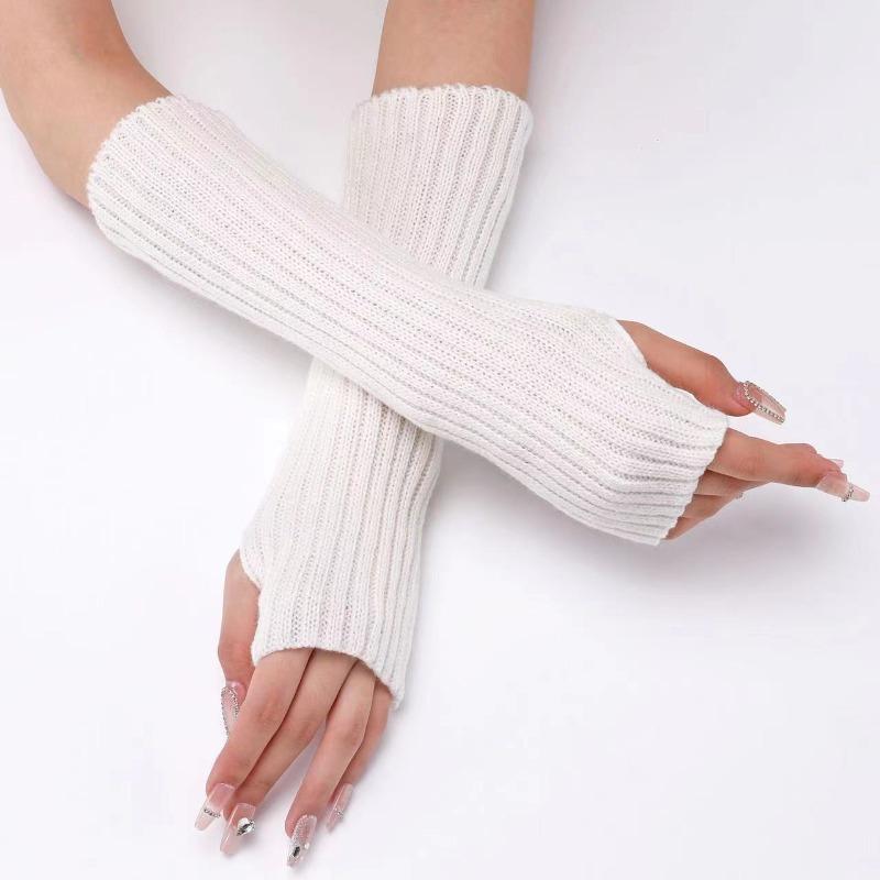 Lange fingerlose Handschuhe Damen Fäustlinge Winter Armwärmer Gestrickte Armmanschette Mode Lässig Weiche Mädchen Kleidung Punk Gothic Handschuhe one size weiß von Joom DACH