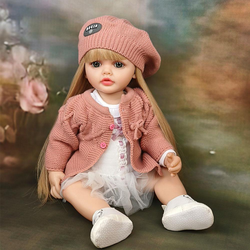 Lange geklebte Haare Prinzessin Realistische Neugeborenen-Babypuppe Spielzeug Entzückende Betty Reborn Kleinkindpuppe für Mädchen ab 3 Jahren 22'' 55CM Silikon Ganzer Körper von Joom DACH
