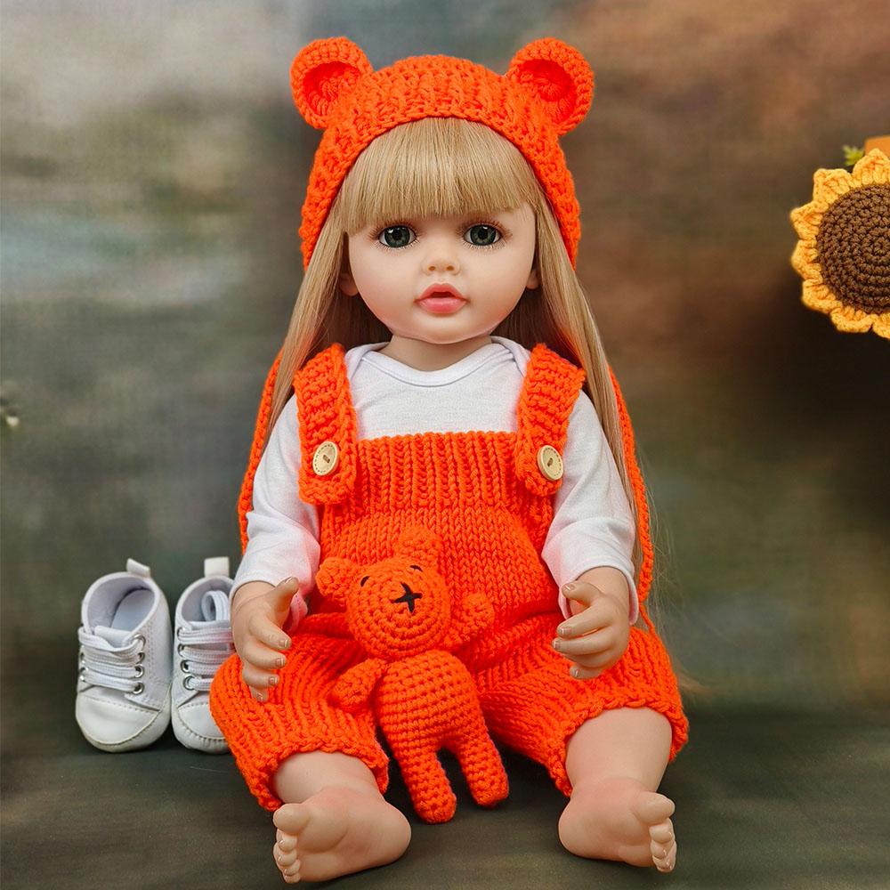 Lange geklebte Haare Prinzessin Realistische Neugeborenen-Babypuppe Spielzeug Entzückende Betty Reborn Kleinkindpuppe für Mädchen ab 3 Jahren 22'' 55CM Silikon Ganzer Körper von Joom DACH