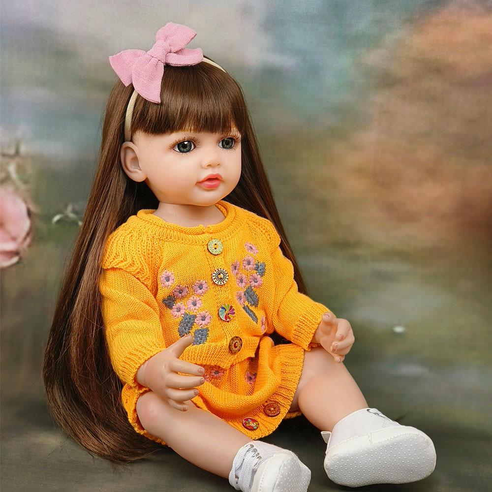Lange geklebte Haare Prinzessin Realistische Neugeborenen-Babypuppe Spielzeug Entzückende Betty Reborn Kleinkindpuppe für Mädchen ab 3 Jahren 22'' 55CM Silikon Ganzer Körper von Joom DACH