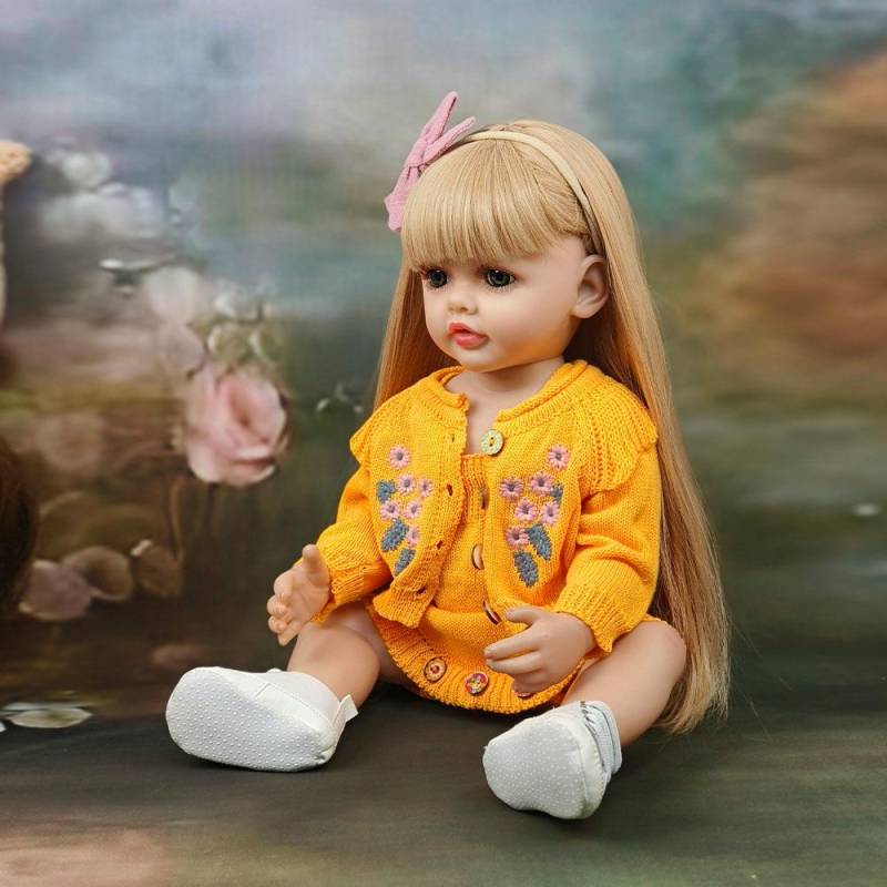 Lange geklebte Haare Prinzessin Realistische Neugeborenen-Babypuppe Spielzeug Entzückende Betty Reborn Kleinkindpuppe für Mädchen ab 3 Jahren 22'' 55CM Silikon Ganzer Körper von Joom DACH