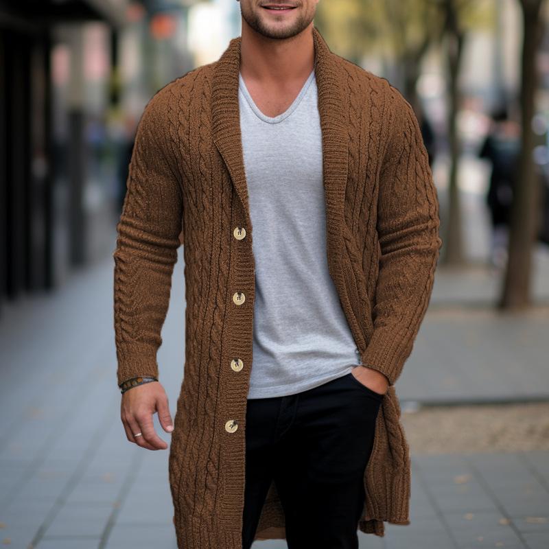 Langer Herren-Cardigan mit Zopfmuster, Schalkragen, Slim Fit, langärmelig, lässige Button-Down-Cardigans, Herbst/Winter, Strickpullover, Jacke für Männer 3XL von Joom DACH