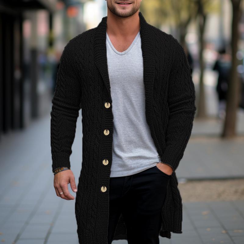 Langer Herren-Cardigan mit Zopfmuster, Schalkragen, Slim Fit, langärmelig, lässige Button-Down-Cardigans, Herbst/Winter, Strickpullover, Jacke für Männer 3XL von Joom DACH