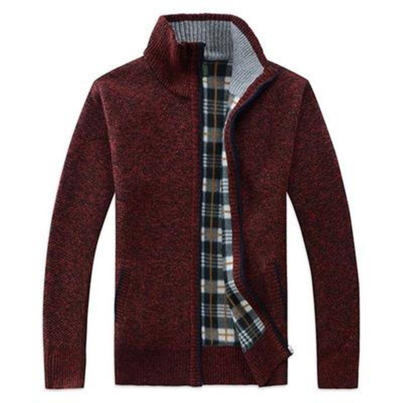 Langer Herren-Strickpullover mit Reißverschluss, Plüsch und dicker Isolierung, trendiger Top-Pullover und Jacke L bordeaux von Joom DACH