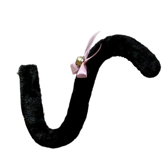 Langer Katzenschwanz aus Plüsch mit Schleife und Glocke, für Damen und Mädchen, Party, Cosplay, Zubehör, weiches Skelett, biegbare Form, Nachahmung von Schwanz für Kleid, Rock, Leggings schwarz von Joom DACH